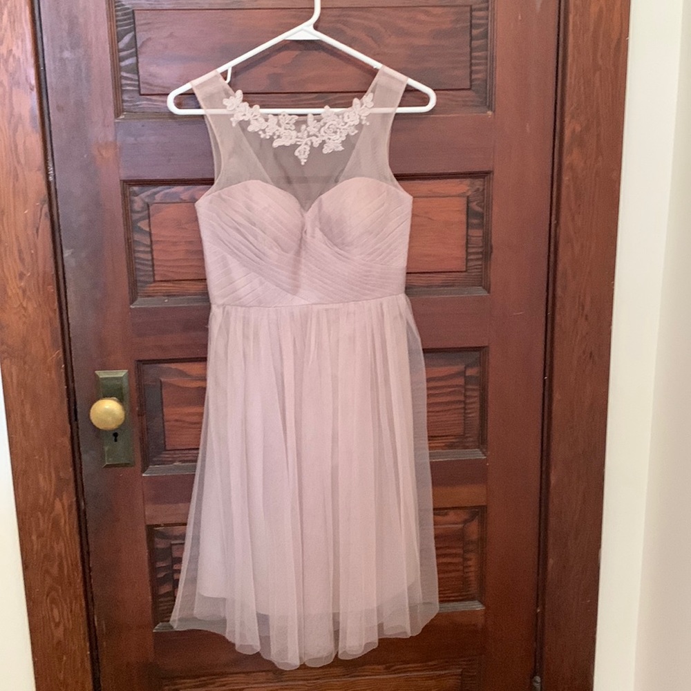 Jenny Yoo collection bridesmaid dress. Mink grey, tulle.